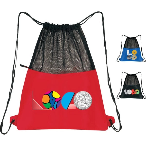 Mesh Panel Drawstring Backpack