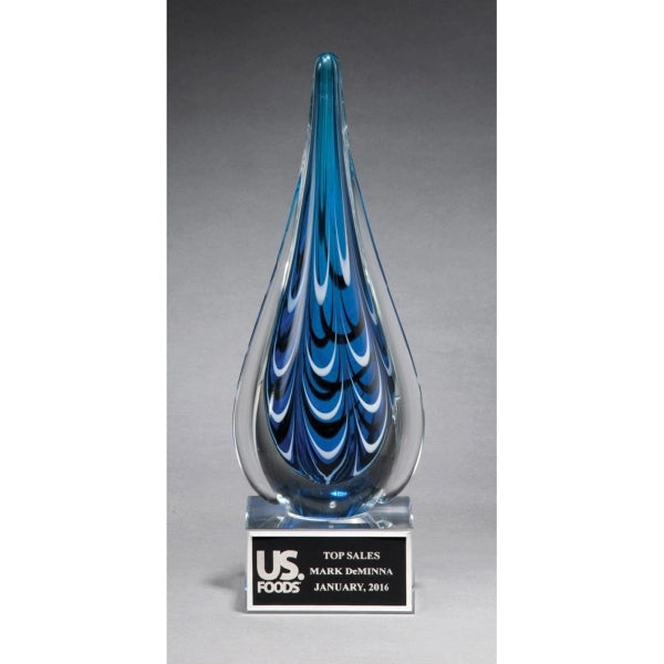 Teardrop shaped art glass award 3 x 10