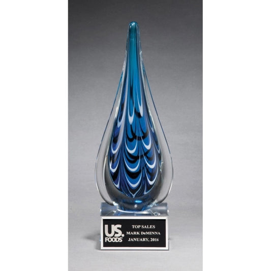 Teardrop shaped art glass award 3 x 10
