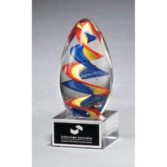 Colorful egg shaped art glass award 2 5/8 x 6