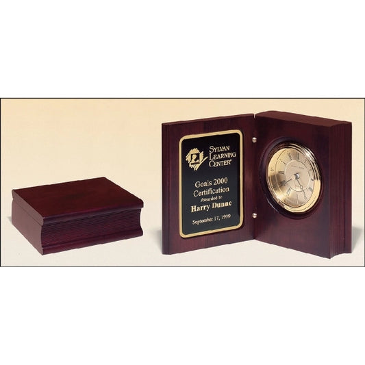 Handrubbed Rich Mahogany Finish Book Clock. 5 3/8x4.25