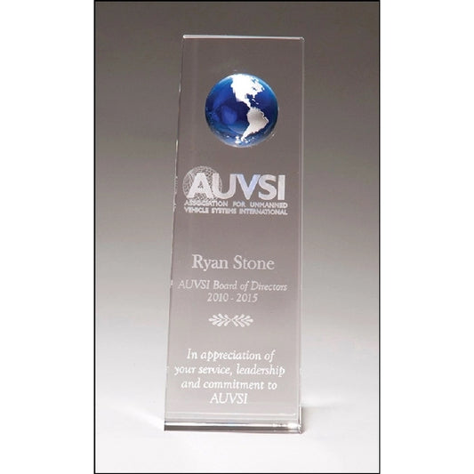 Crystal Trophy with Blue Globe 2.75x8