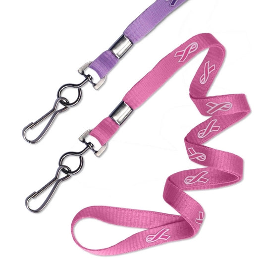 3/8" Pre-printed Cancer Awareness Ribbon Lanyard