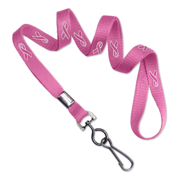 3/8" Pre-printed Cancer Awareness Ribbon Lanyard