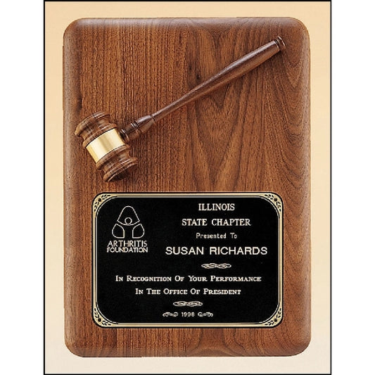 Walnut Plaque with Walnut Gavel 11x15