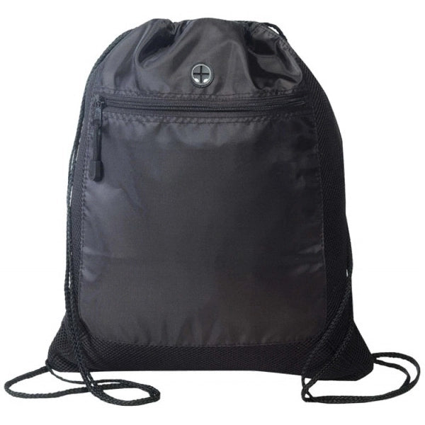 Drawstring Tote Bag with Front Zipper & Headphone Pocket