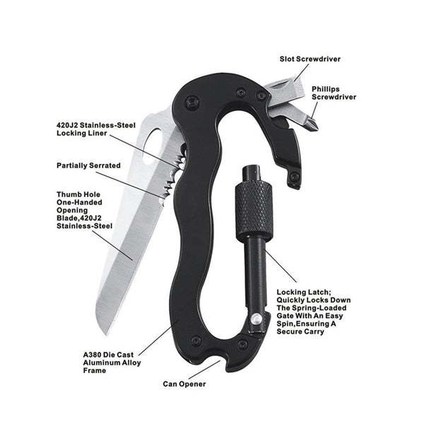 5 in 1 Outdoor Survival Carabiner Knife Tool