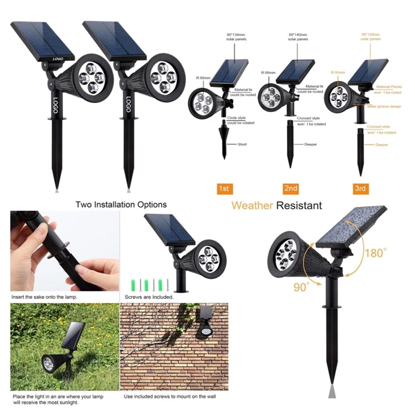 Solar Lights 2 in 1 Waterproof 4 LED Solar Spotlig