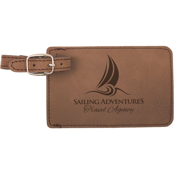 Laser Engraved Leather Luggage Tag - Dark Brown