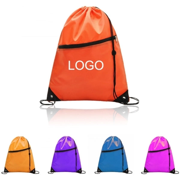 Drawstring Backpack With Earbud Hole Zippered Pocket