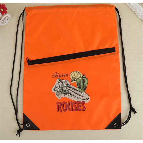 Drawstring Backpack With Earbud Hole Zippered Pocket