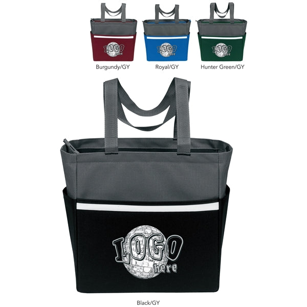 Two-Tone Accent Zipper Tote Bag
