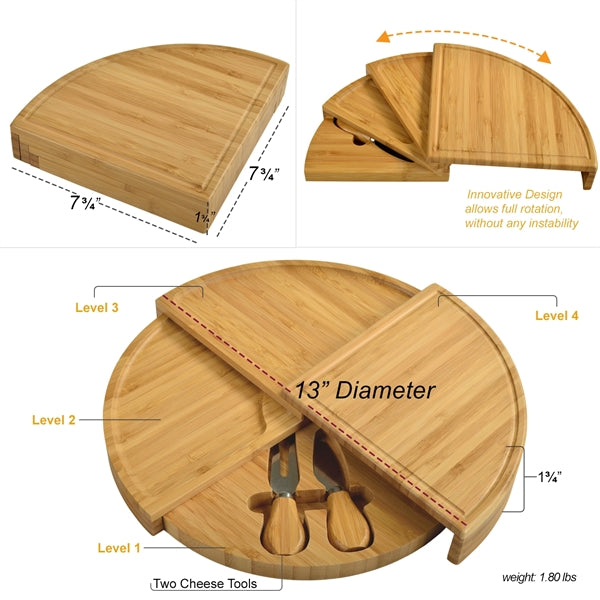 Patented Multi Level Bamboo Charcuterie Board Compact 14 Dia