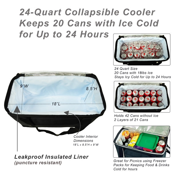 Collapsible Cooler with Steel frame/Side Supports - 42 Cans