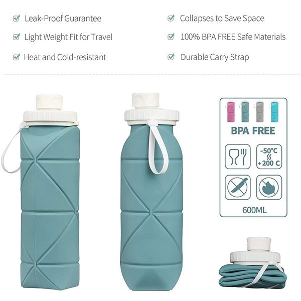 20oz Leakproof Collapsible Silicone Water Bottle