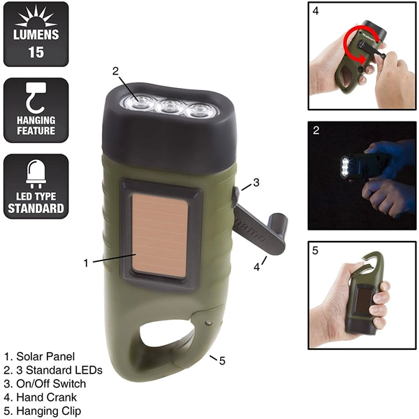 Portable Hand Crank Solar Powered Flashlight