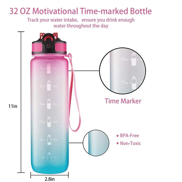 Water Bottle 32 oz with Time Marker