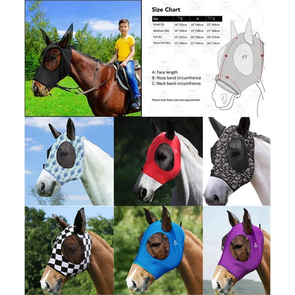 Elasticity Horse Fly Mask with Ears UV Protection