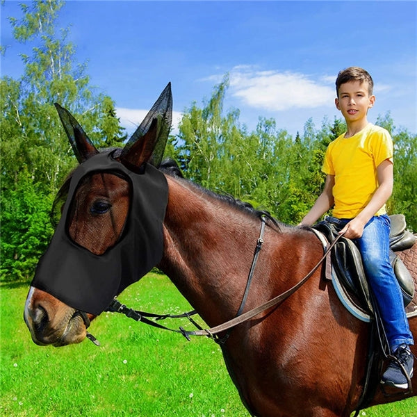 Elasticity Horse Fly Mask with Ears UV Protection