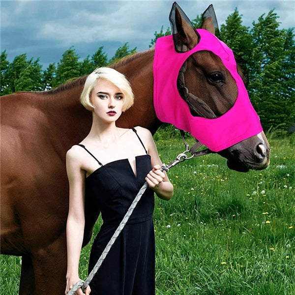 Elasticity Horse Fly Mask with Ears UV Protection