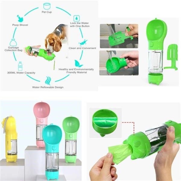 Dog Pet Travel Water Bottle Dispenser With Food Container
