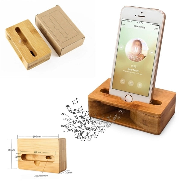 Bamboo Cell Phone Holder Desk Stand Speaker