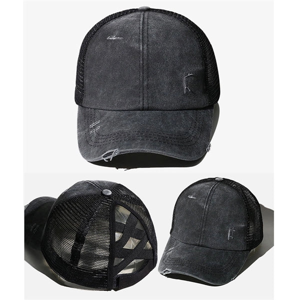Washed Ponytail Mesh Cap