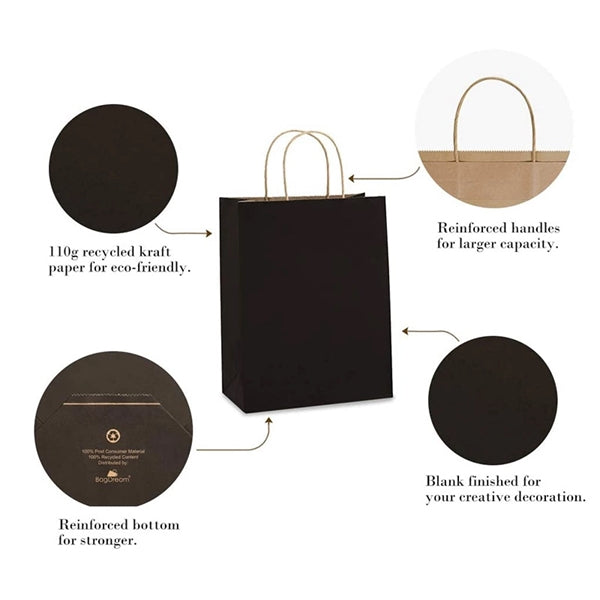 Matte Color Brown Paper Shopper Tote Bag With Handles