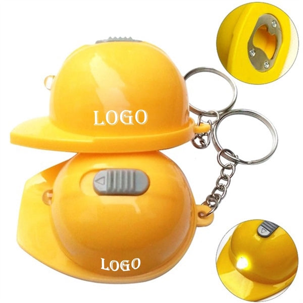 Safety Helmet LED Keychain W/ Bottle Opener