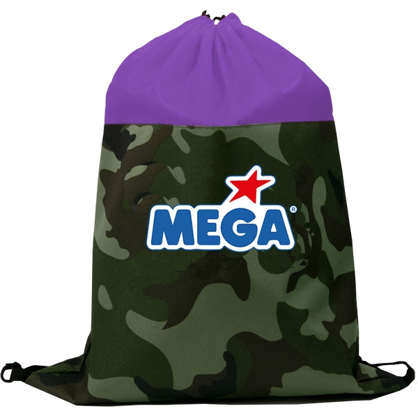 Custom Colored Camo Drawstring Tote Bag