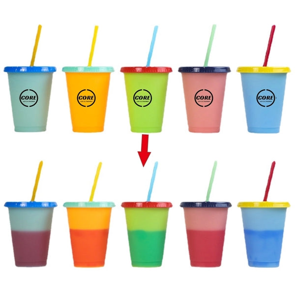 16 Oz. Color Changing Cup With Lid And Straw