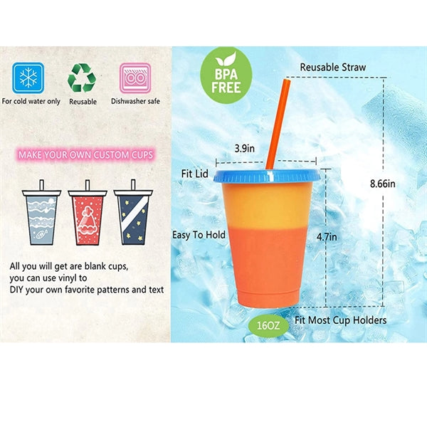 16 Oz. Color Changing Cup With Lid And Straw