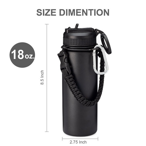 18oz.Stainless Vacuum Insulated Bottle w/ Paracord,Straw,Lid