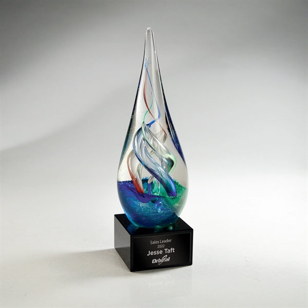 Colorful Art Glass Award with Black Base