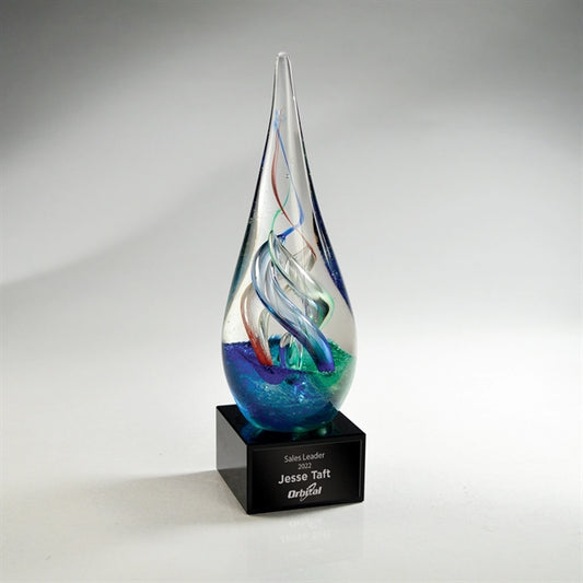 Colorful Art Glass Award with Black Base