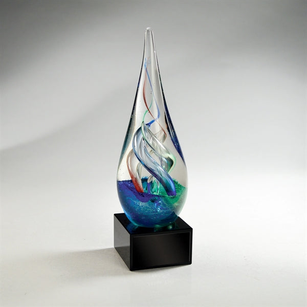 Colorful Art Glass Award with Black Base