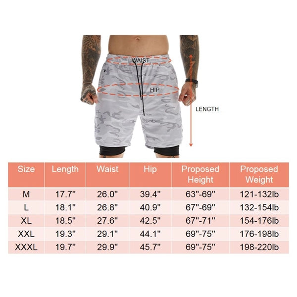 2 in 1 Quick Dry Gym Athletic Short Pants with Phone Pocket