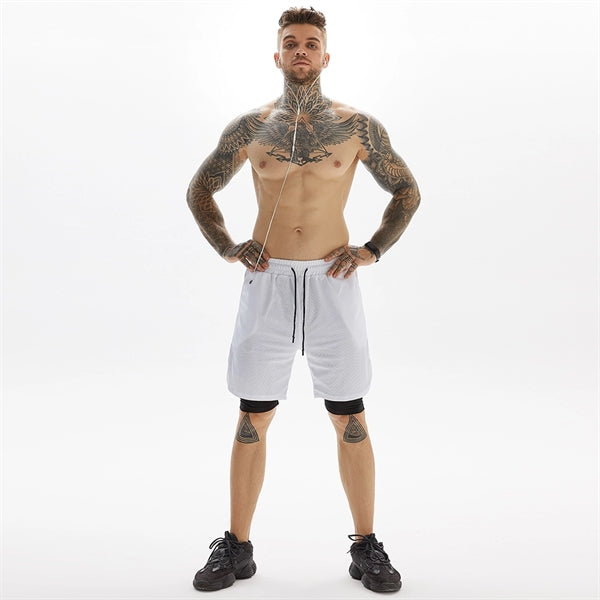 2 in 1 Quick Dry Gym Athletic Short Pants with Phone Pocket
