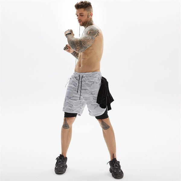 2 in 1 Quick Dry Gym Athletic Short Pants with Phone Pocket