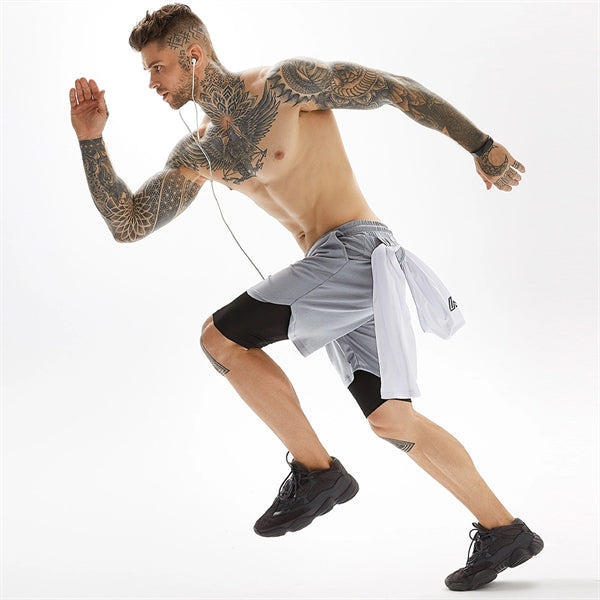 2 in 1 Quick Dry Gym Athletic Short Pants with Phone Pocket
