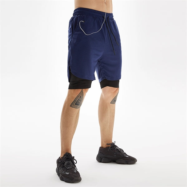 2 in 1 Quick Dry Gym Athletic Short Pants with Phone Pocket