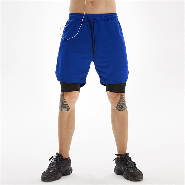2 in 1 Quick Dry Gym Athletic Short Pants with Phone Pocket