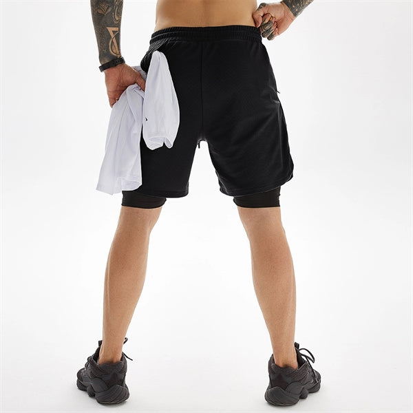 2 in 1 Quick Dry Gym Athletic Short Pants with Phone Pocket