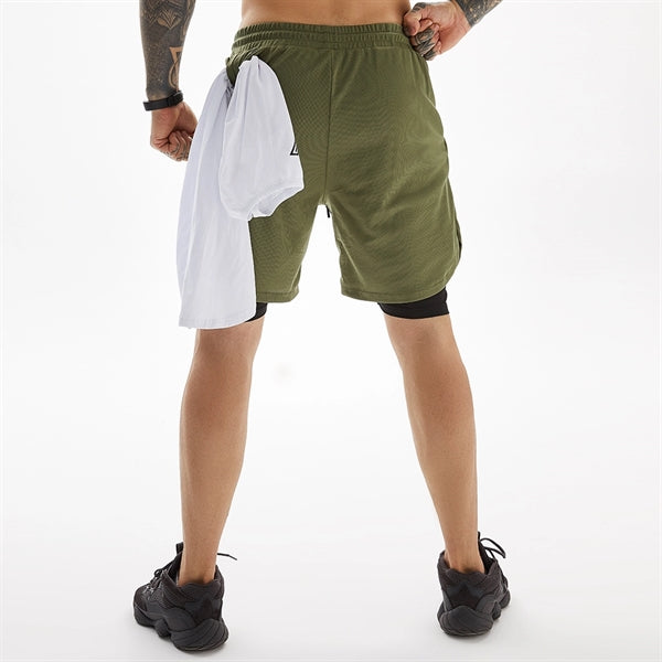 2 in 1 Quick Dry Gym Athletic Short Pants with Phone Pocket