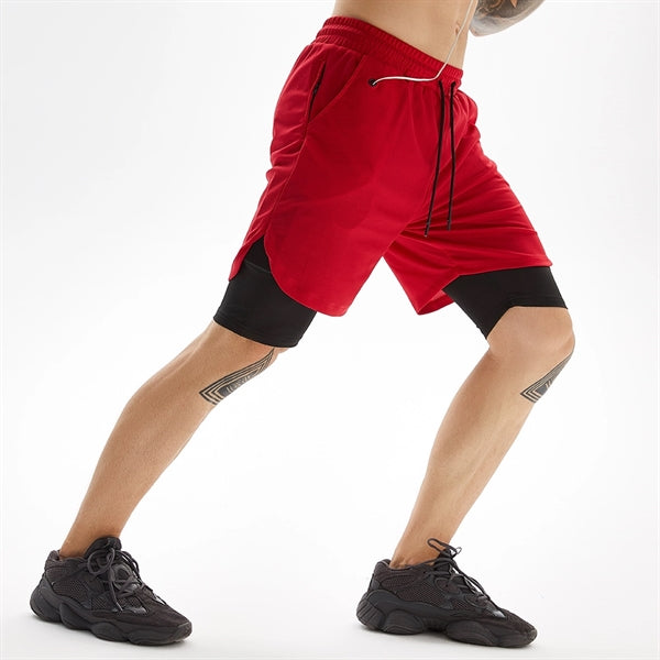 2 in 1 Quick Dry Gym Athletic Short Pants with Phone Pocket