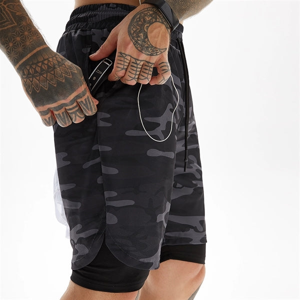 2 in 1 Quick Dry Gym Athletic Short Pants with Phone Pocket
