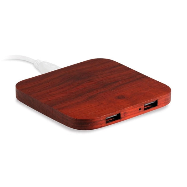 5W Bamboo mobile phone wireless charger with 2 USB ports