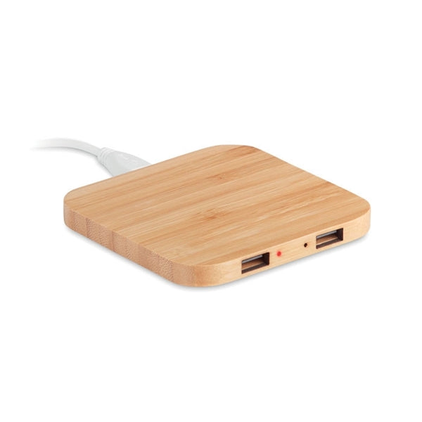 5W Bamboo mobile phone wireless charger with 2 USB ports