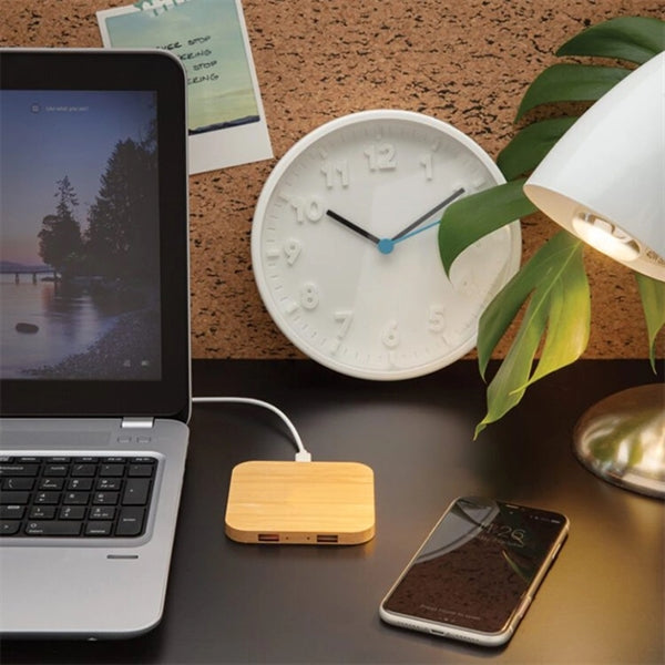5W Bamboo mobile phone wireless charger with 2 USB ports