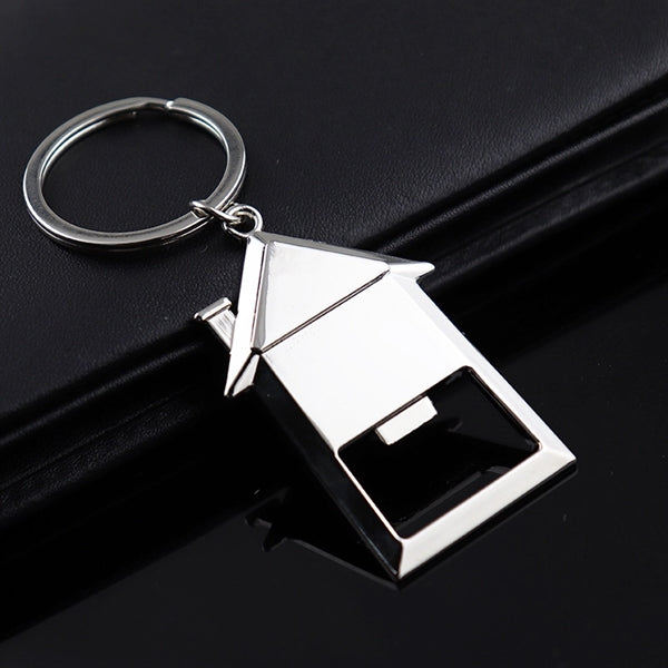 House Shaped Metal Keychain With Bottle Opener